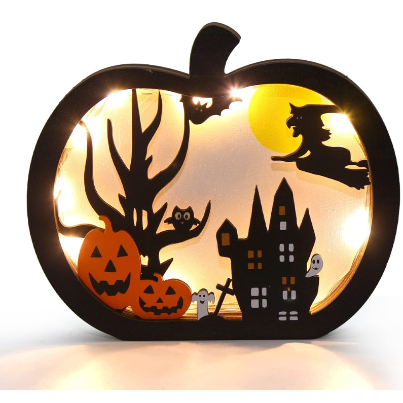 Halloween Wooden Table Sign, Light Up Pumpkin Table Centerpiece Topper For Halloween photo 1