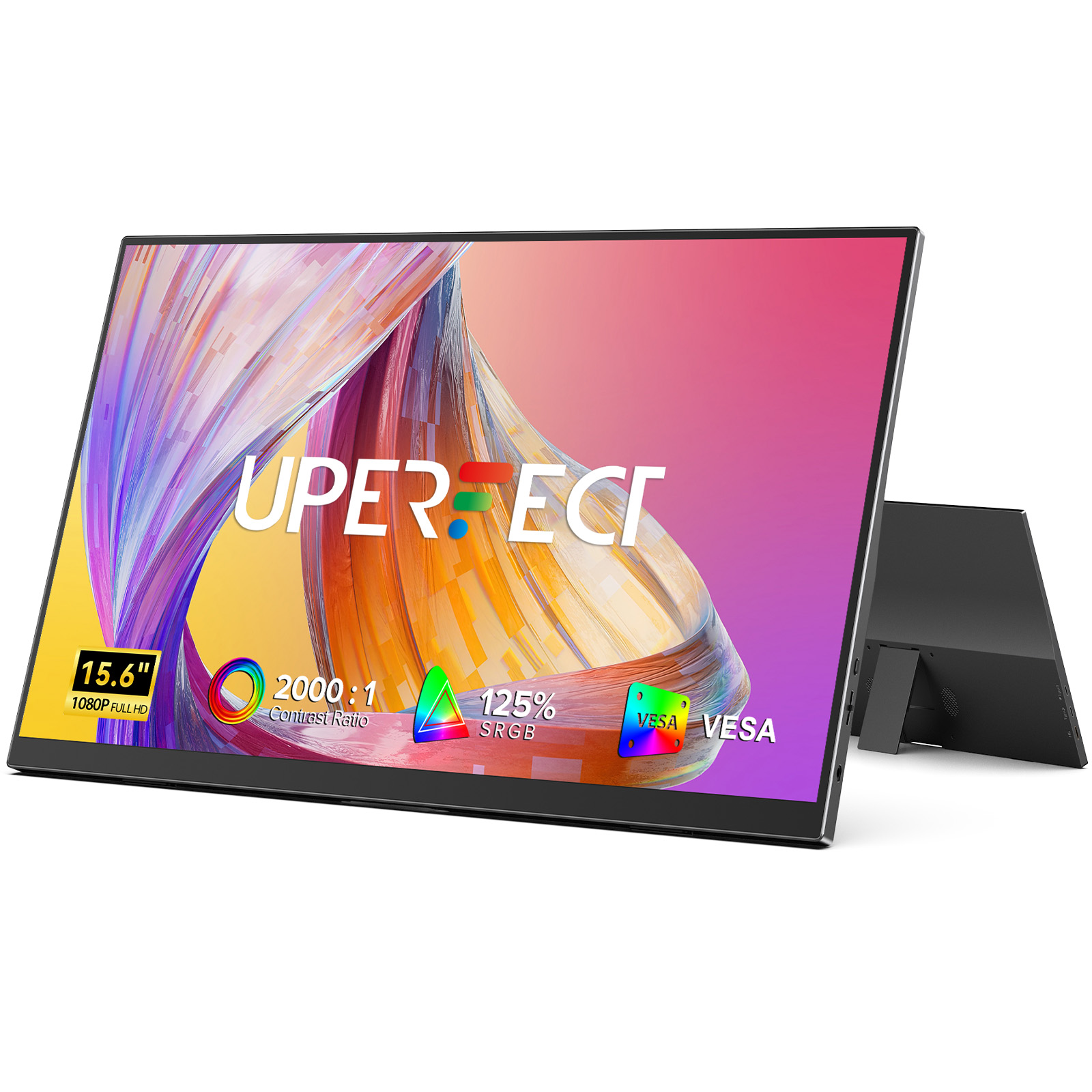 UPERFECT 15.6 Inch Portable Monitor 1080P FHD IPS Display 125 Percent SRGB USB C HDMI Plug And Play Built In Stand Dual Speakers For Laptop PC MacBook PS5 Xbox Switch photo 1