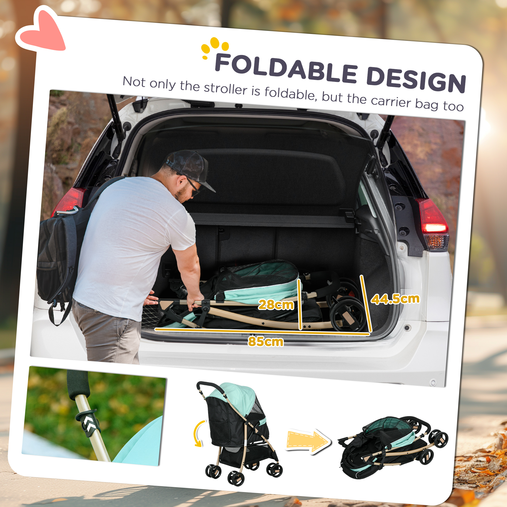 Pet Stroller For Small And Miniature Dogs, With Rain Cover - Khaki photo 7