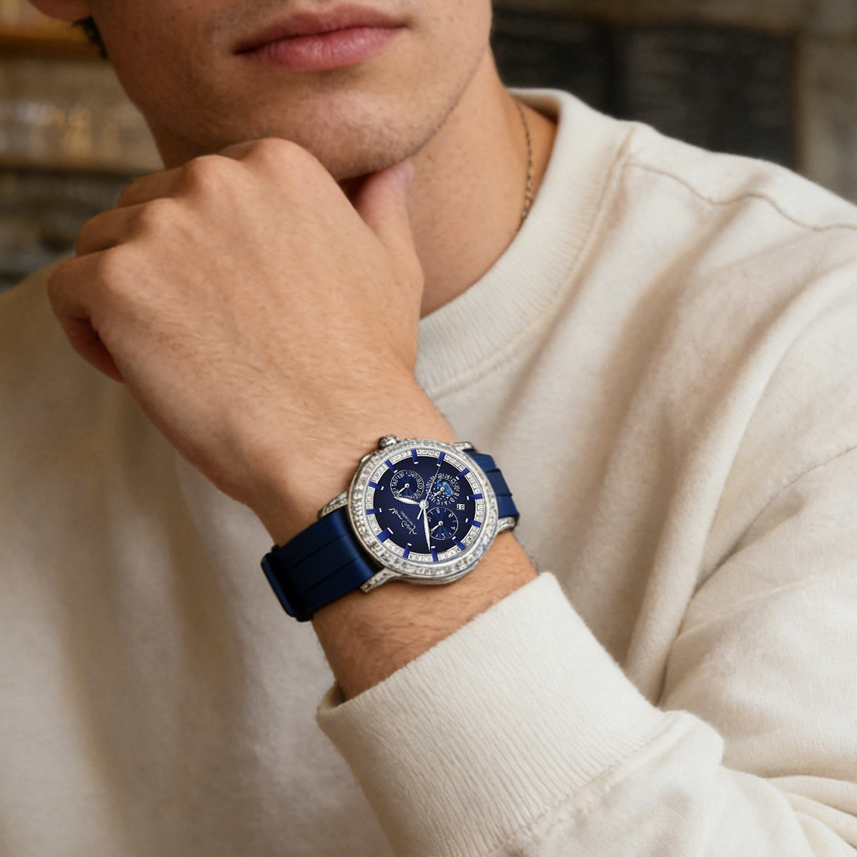 VAN GOGH High Appearance Light Luxury Men's Luminous Blue Mechanical Watch Bohui Series photo 7