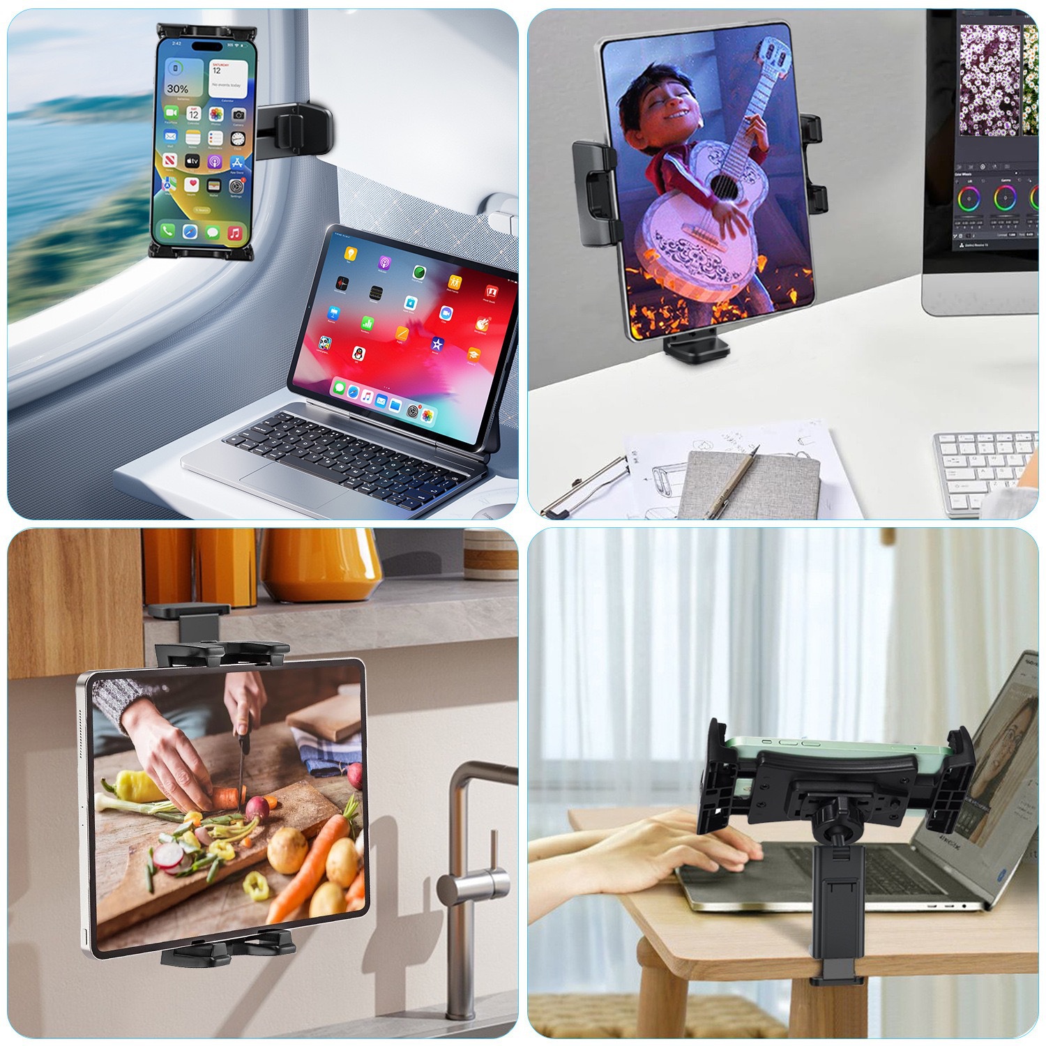 Rotatable Multi-functional Clip Phone & Tablet Holder, Lazy Stand For Live Streaming & Video Watching On Airplane, High-speed Rail And Desktop photo 4