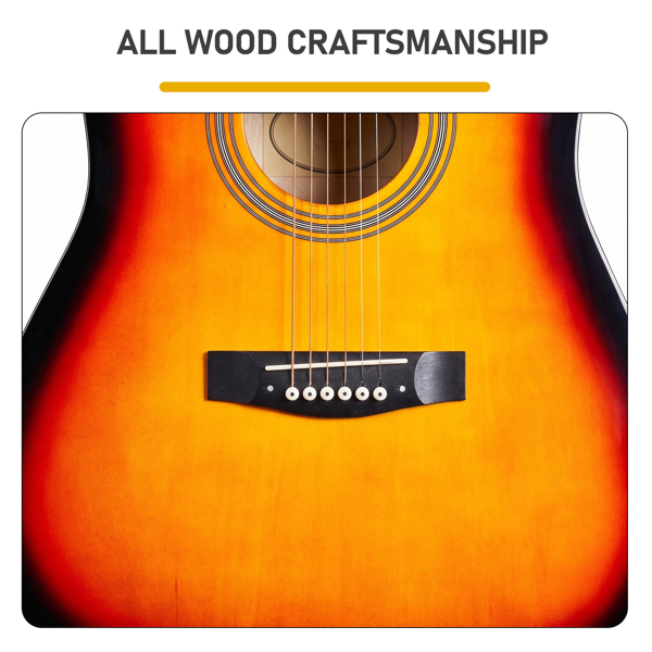 Sunset Color 41-inch Dreadnought Barrel-shaped Cutaway Acoustic Guitar With Pick, Strings, Capo, Gig Bag, Tuner, Wrench Tool, And Shoulder Strap photo 8