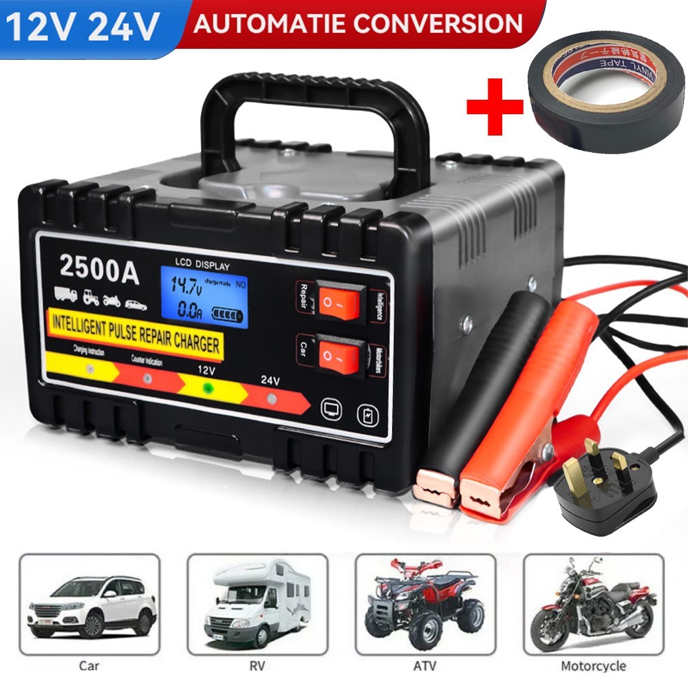 2500A HEAVY DUTY 12 24V AUTOMATIC CAR BATTERY CHARGER SMART PULSE REPAIR TRICKLE photo 1