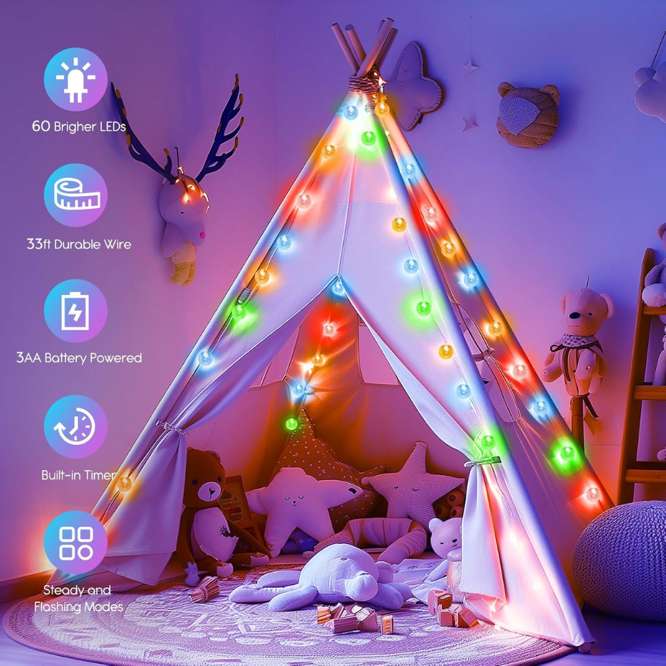 33Ft Multicolor Globe String Lights, 60 LED Battery Operated Fairy Lights With Remote photo 4
