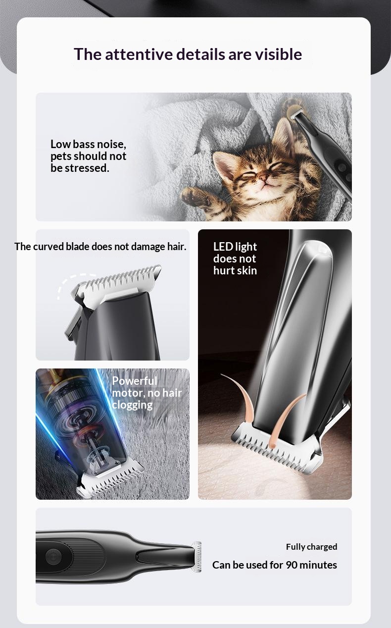 Whole-Body Washable Cordless Low-Noise Pet Grooming Clipper, Paw Trimmer For Cats photo 4