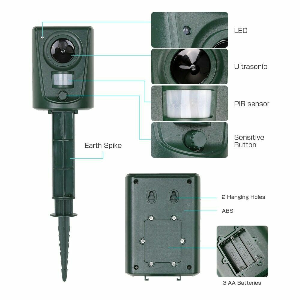 Battery Ultrasonic Garden Deterrent Repeller Animal Bird Cat Scarer Pest Dog photo 5