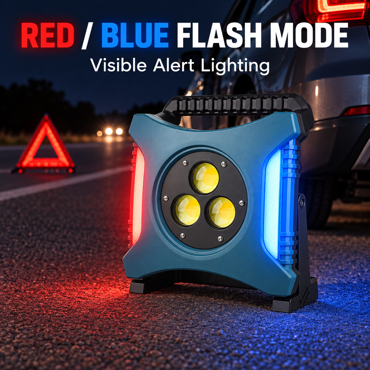 Rechargeable Type C COB Batteryversion 18650 W8142 3 Red Blue Warning LED Flood Light 6500mAh photo 2
