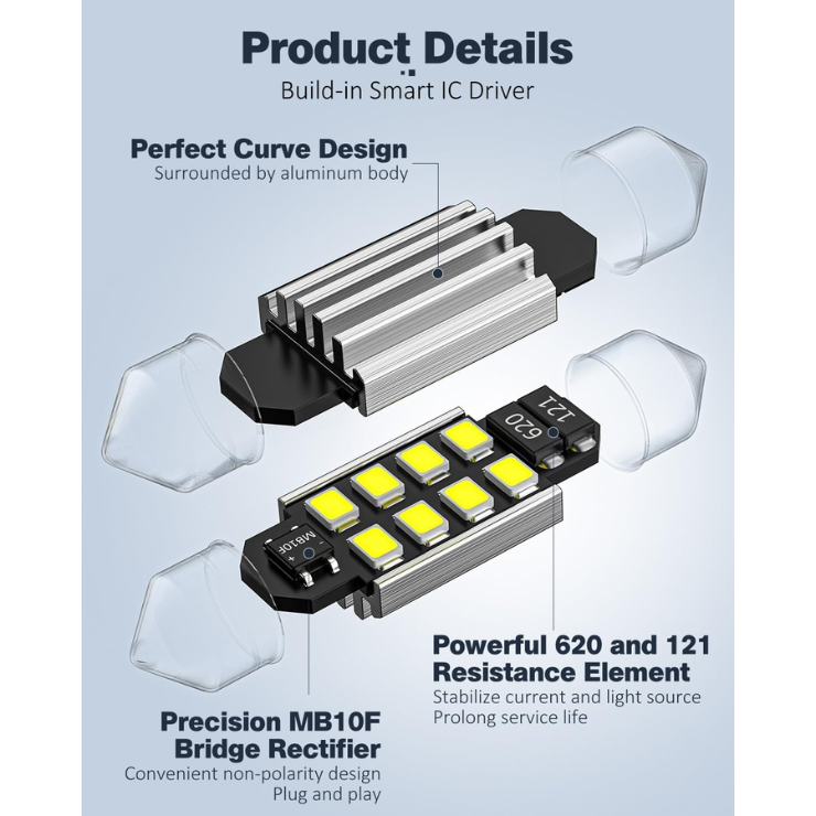 42 PCS Upgraded LED Interior Car Lights Kit, Super Bright Dome Map And Door Light Bulbs, Fits 194 De3175 578 6418 T5 LED Blubs, Universal For Cars And Trucks photo 3