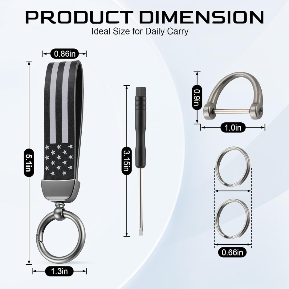 Leather Keychain, American Flag Car Keychain With Anti-Lost D-Ring And 2 Key Rings, Key Chain For Men photo 3
