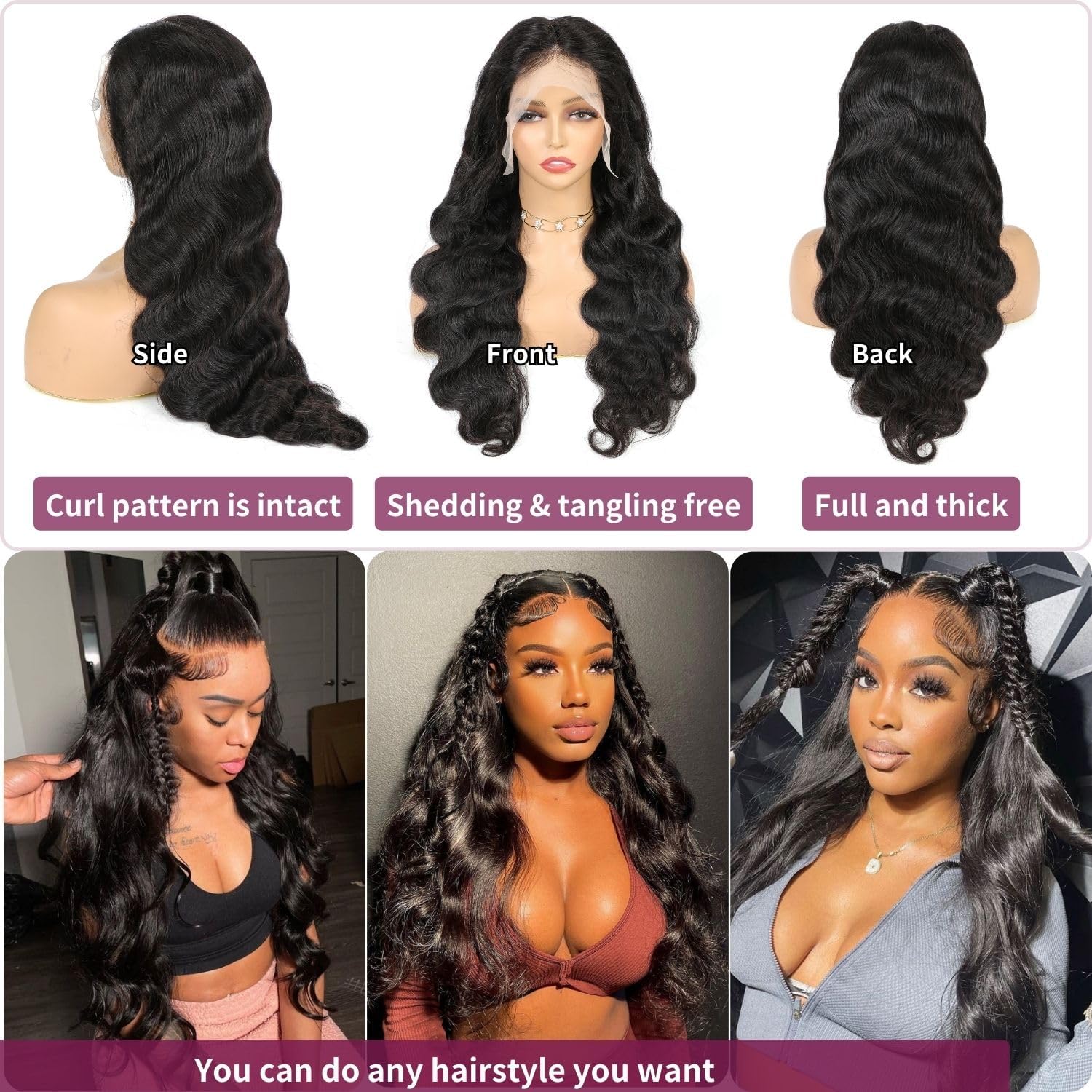 13x6 Front Lace Human Hair Wig, Natural Color, Body Wave, Density photo 3