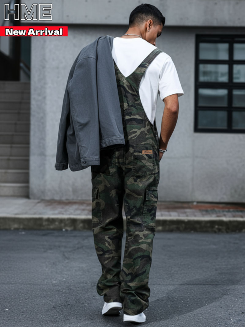 Men's Camo Bib Overalls Loose Fit Cargo Workwear Jumpsuit Multi Pocket Streetwear US Ready Stock photo 5