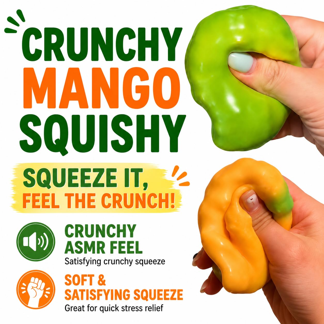 1pc Crunchy Mango Squishy ASMR Squeeze Stress Relief Fidget For Adults Crunchy ASMR Experience, Soft Flexible Texture, Satisfying Hand Squeeze For Relaxation, Office Desk Accessory And Adult Gift photo 4