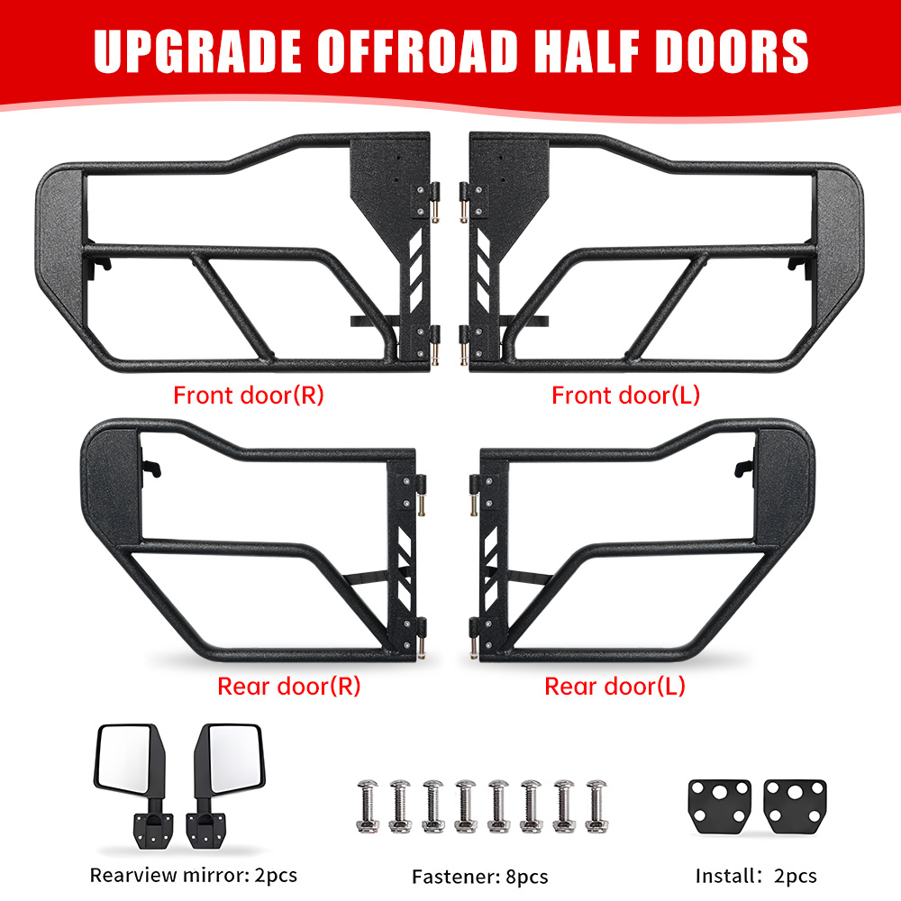 Tube Doors With Side View Mirror For 2018-2025 Je Ep Wrangler JL JLU And Gladiator JT 4-Doors - Includes 4XE 4-piece Set Off Road Summer Trail Adventure photo 4