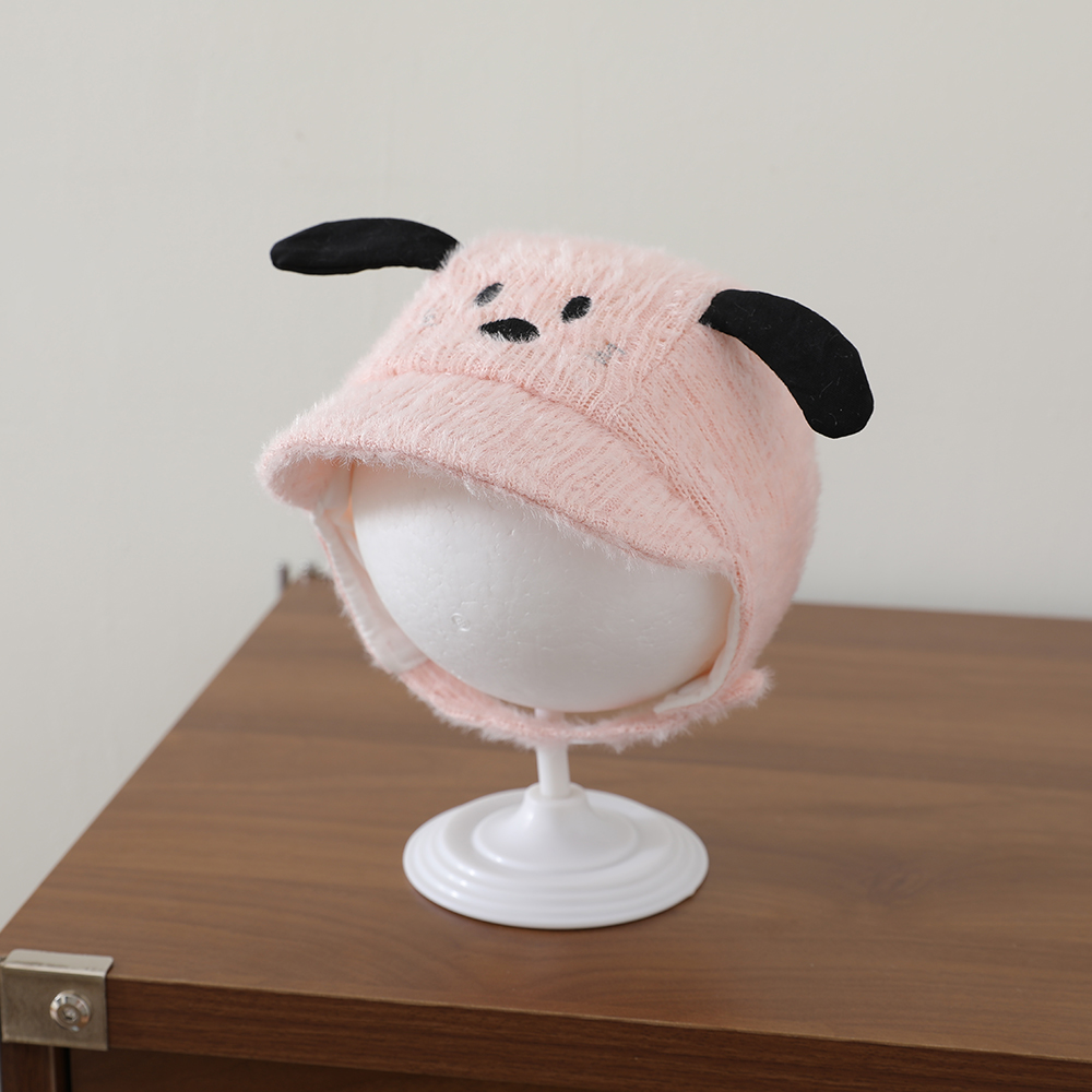 Children's Cartoon Dog-shaped Three-dimensional Ear Protective Ear Cap With Soft Plush Embroidered Warmth Preservation Cap For Winter And Autumn Cold Protection With Adjustable Short Brim Cap photo 3