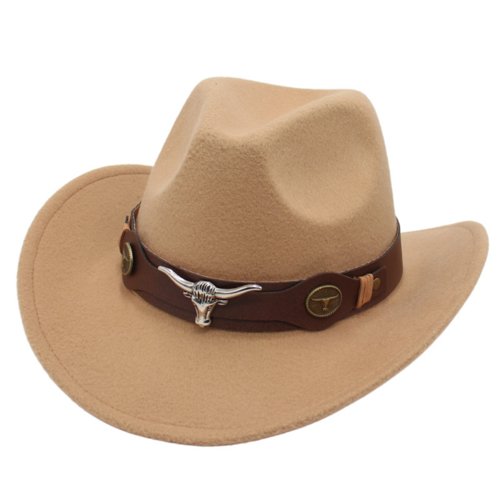 National Style Bull Head Decoration Western Cowboy Hat Retro Fashionable Belt Buckle Wide Brimmed Felt Hat For Outdoor Camping, Travel Photography, Outfit. Hat photo 7