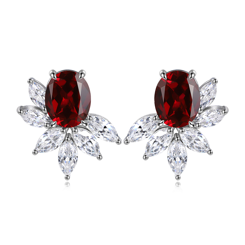 S925 Silver 7.3g Lab Created Gemstone Earrings, 10x8mm Multi-Color Flower Studs, Ruby Sapphire Emerald Paraiba photo 2