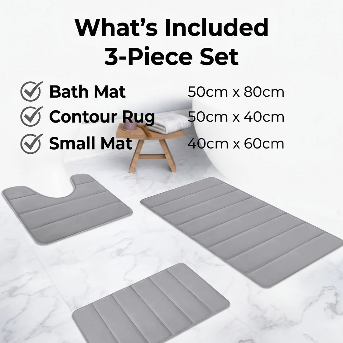 MEMORY FOAM BATH MAT PEDESTAL SET NON SLIP TOILET BATHROOM CONTOUR RUGS 3 PIECE photo 4