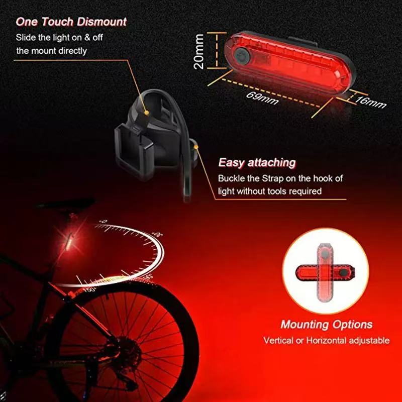 350 Lumens USB Rechargeable Bicycle Light Set 4 Modes Front Headlight And Rear Taillight 100m Beam Range photo 2