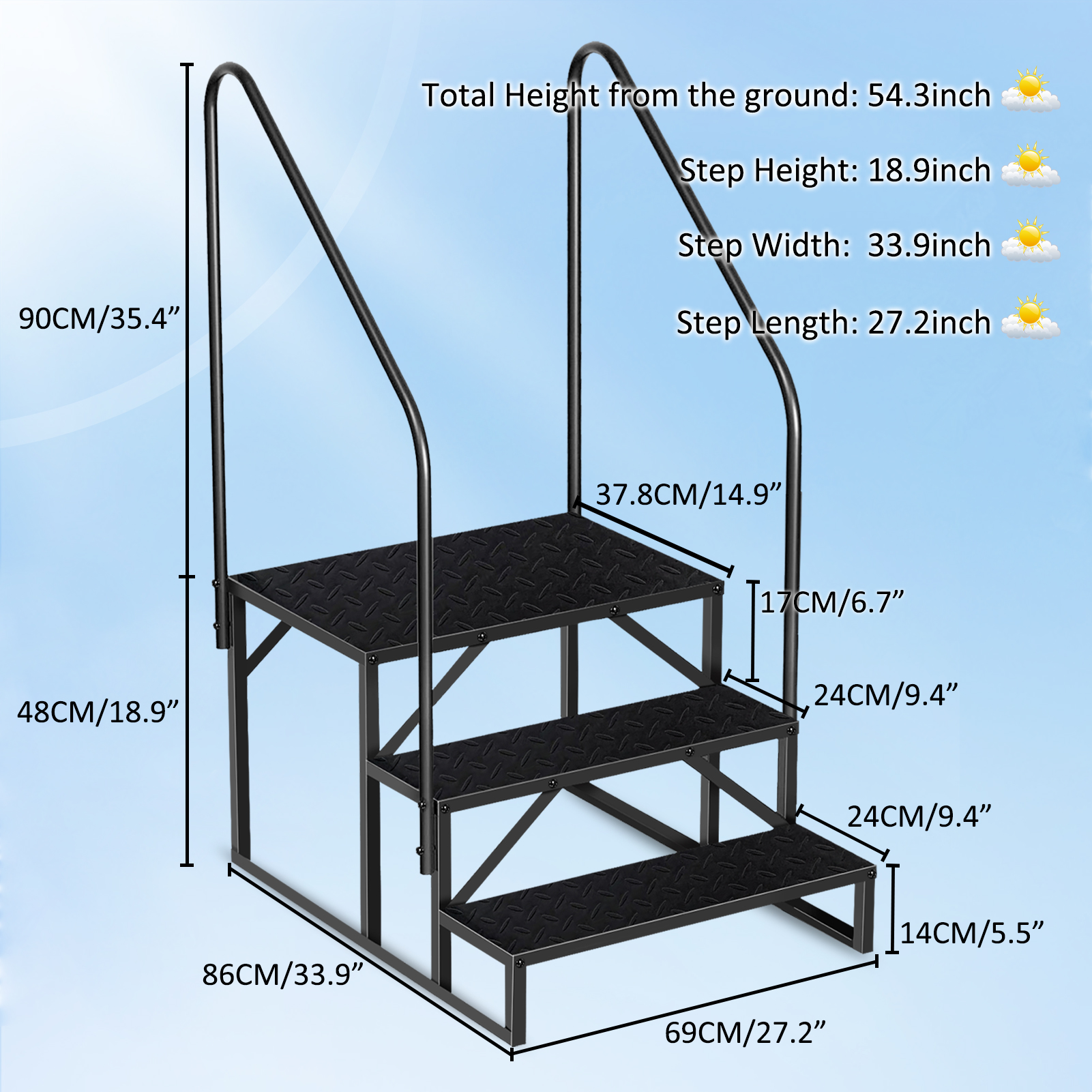3-level Ladder With Handrails, Two Handrails -TEMU Can Only Be Picked Up-Shipped From Non EBay Certified Warehouse photo 3