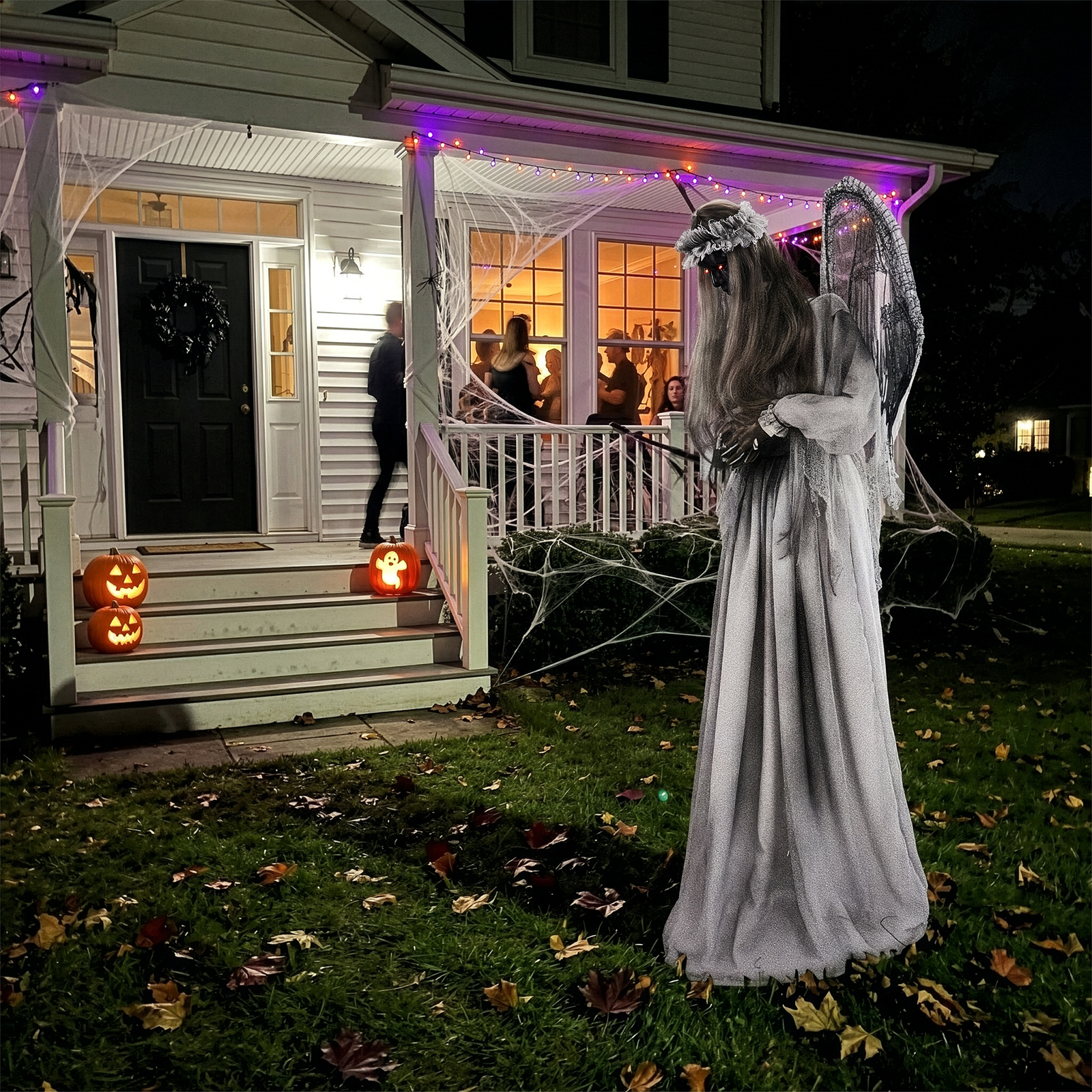 5.7-foot Halloween Weeping Angel Decoration With Red Light Eyes, Sound Activated Trembling, Rotation And Head Up Actions, Weeping And Scream Sound Effects, Excluding Battery Powered photo 4