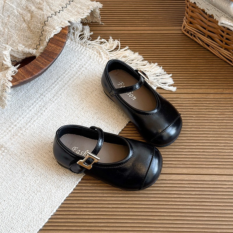 2026 Spring New Girls Leather Shoes, Black Korean Style Soft Sole Baby Flats, Retro Princess Casual Shoes For Little Girls photo 2