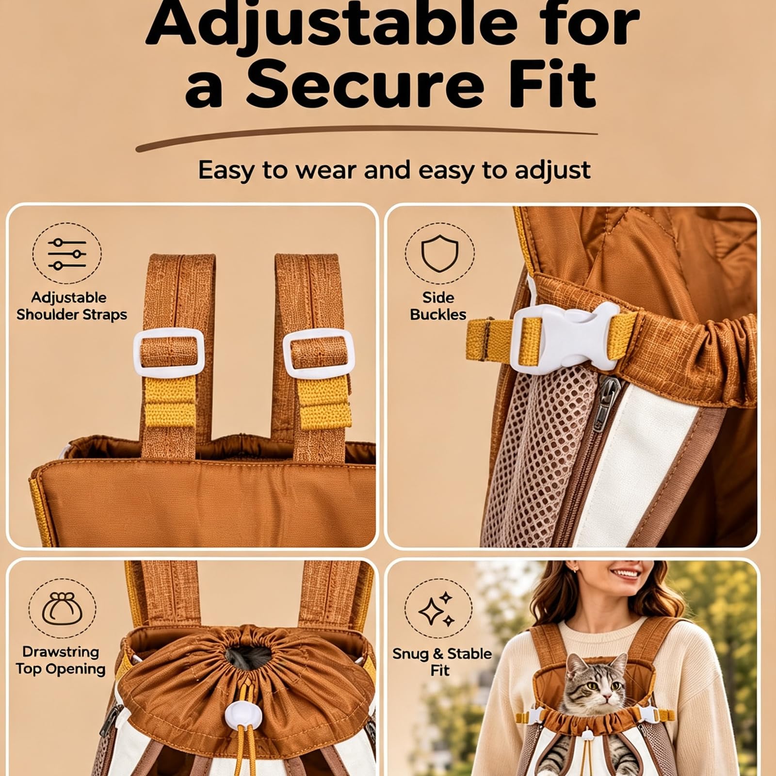 Cute Bear Pet Front Carrier Backpack, Hands Free Chest Carry Bag For Small Dogs Cats, Breathable Legs Out Design Adjustable Secure Buckles For Daily Walking Travel photo 5