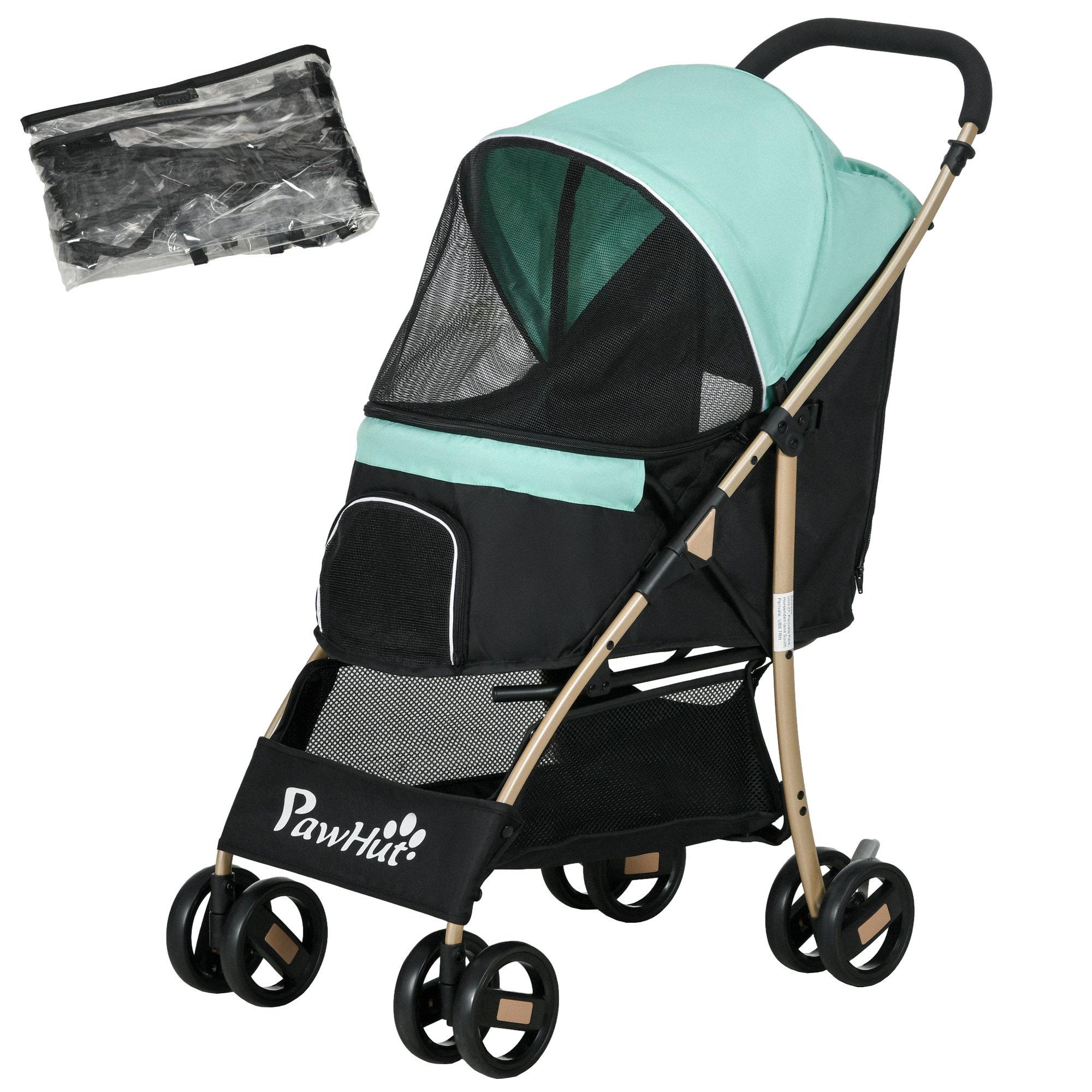 Pet Stroller For Small And Miniature Dogs, With Rain Cover - Khaki photo 1