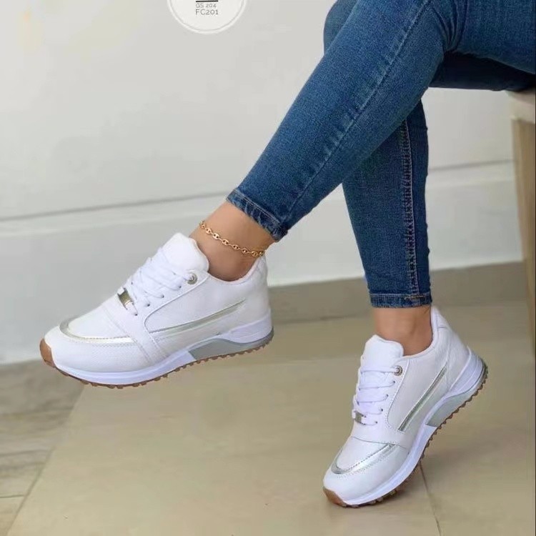 Casual Lace-up Flat Shoes Women Shallow Round Toe Sports Walking Sneakers photo 2
