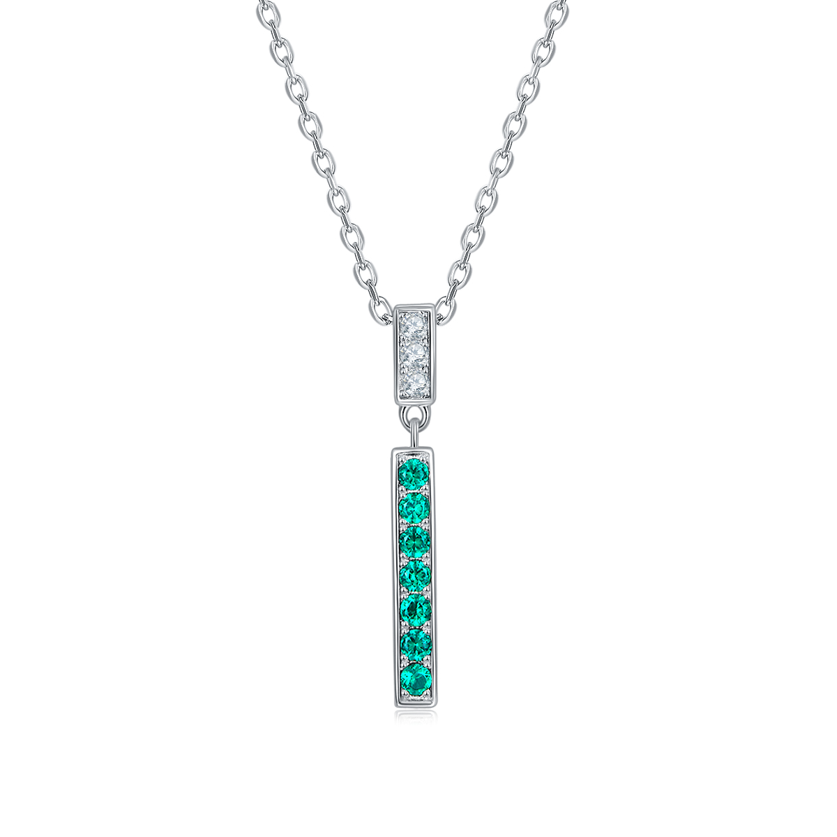 S925 Silver 3g Lab-Created Emerald Bar Necklace, 1.8mm Stones 42&3cm, D VVS1 Moissanite, GRA Certified photo 1
