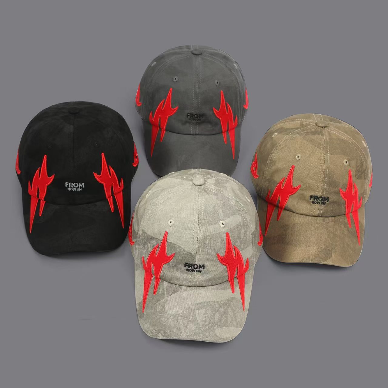 American-style Street Flame Embroidery Texture Baseball Cap, Men's And Women's Version, Washed And Aged Soft Top Brimmed Fedora Style Beanie, Suitable For Outdoor Use And Casual Wear photo 3