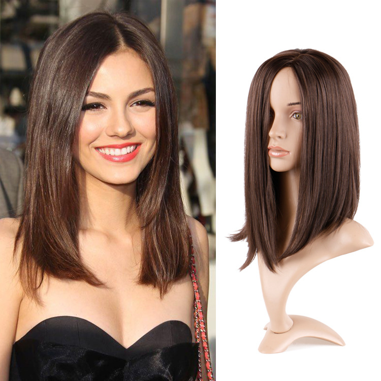 Synthetic Brown Mid-point Straight Clavicle Wig photo 1