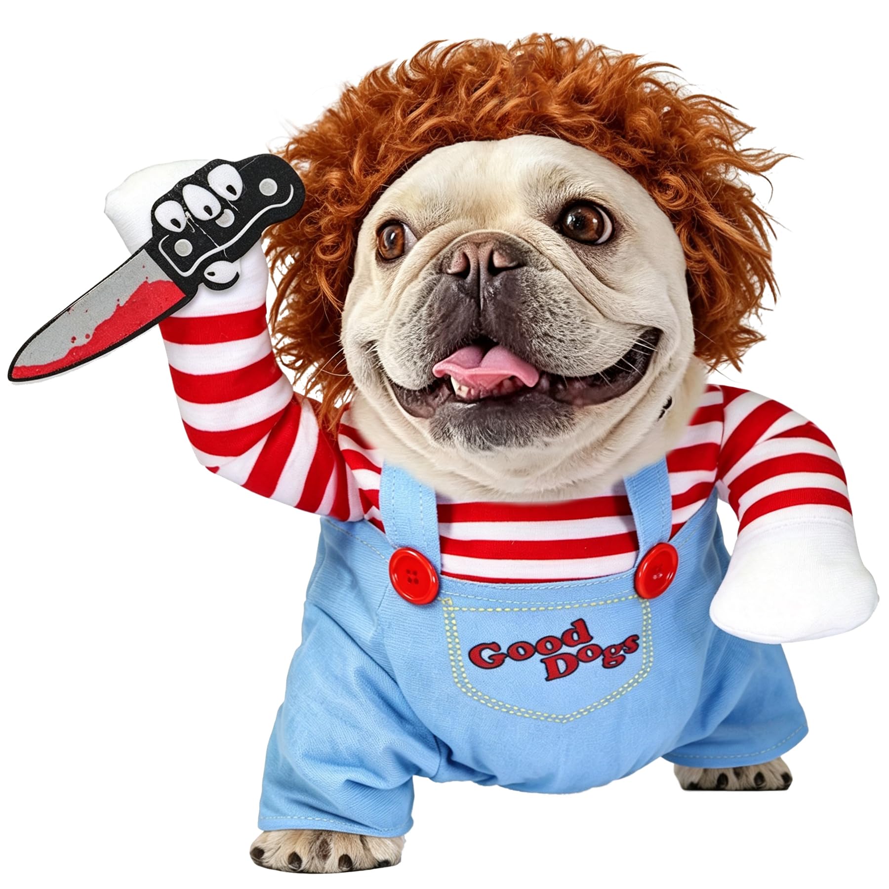 Dog Halloween Costumes, Funny Dog Killer Doll Costume With Wig And Knife, Adjustable Pet Halloween Cosplay Costume For Small Medium Large X-Large Dogs photo 1