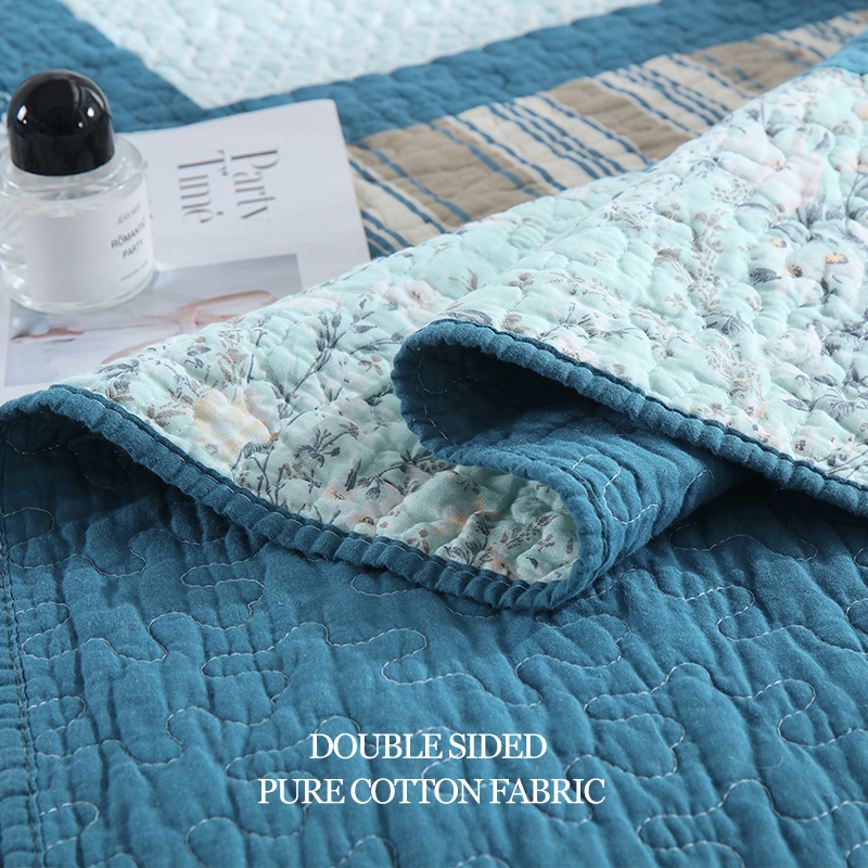 90x98 & 98x106 3 Piece Teal Blue Patchwork Quilt Comforter Set Paisley Floral Stripe Print Handmade Patchwork Quilted Bedspread Cotton Filled Reversible Coverlet Non-Slip Anti-Wrinkle Easy Care photo 4