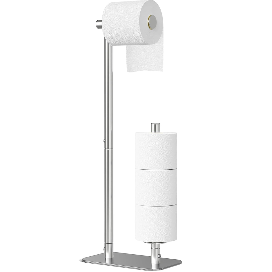 Kitsure Toilet Paper Holder Stand, Bathroom Storage, Medium, Silver photo 1