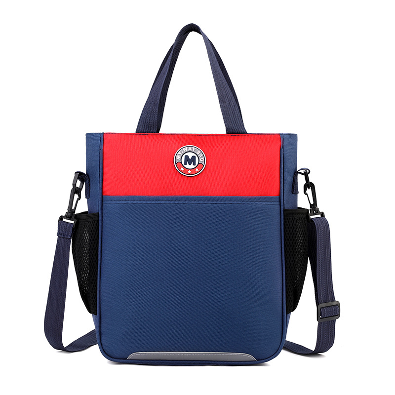 Primary School Printing And Tutoring Bag, Oxford Cloth Tote Bag, Children's One Shoulder Hand-held Printing Logo Tutoring Art File Bag - Blue And Red photo 1