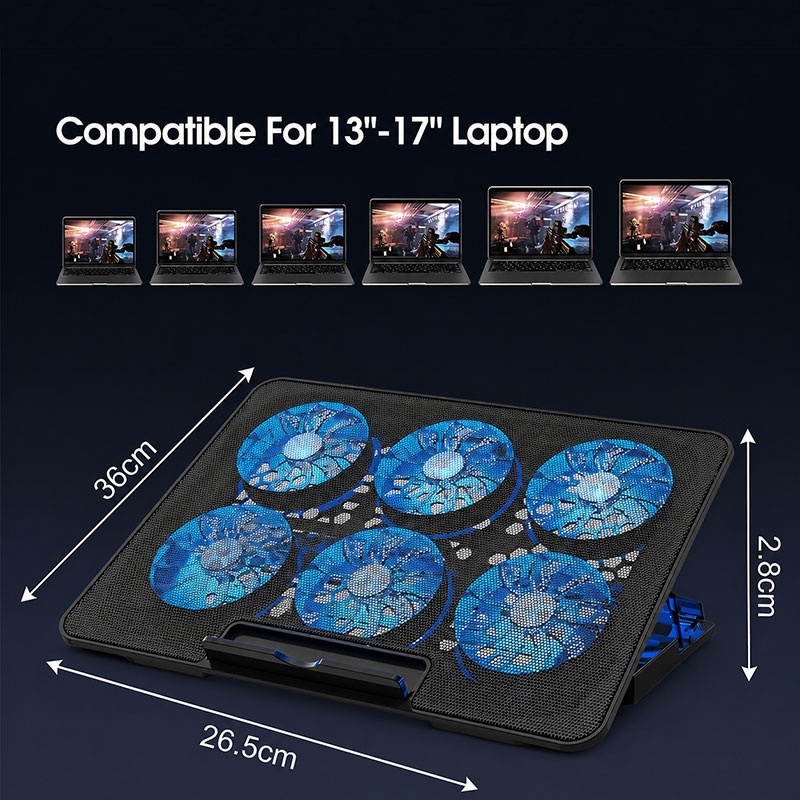 13-17inch Laptop Cooling Pad With 6 Quiet Fans, 6 Height Wind Speed photo 1