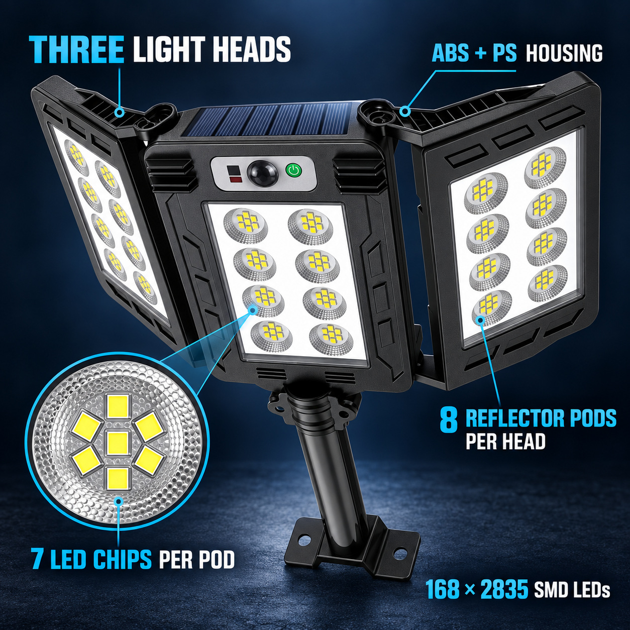 Solar Powered Rechargeable Motion Sensor LED Work Light 3000mAh For Auto W785 8 Battery Street photo 2