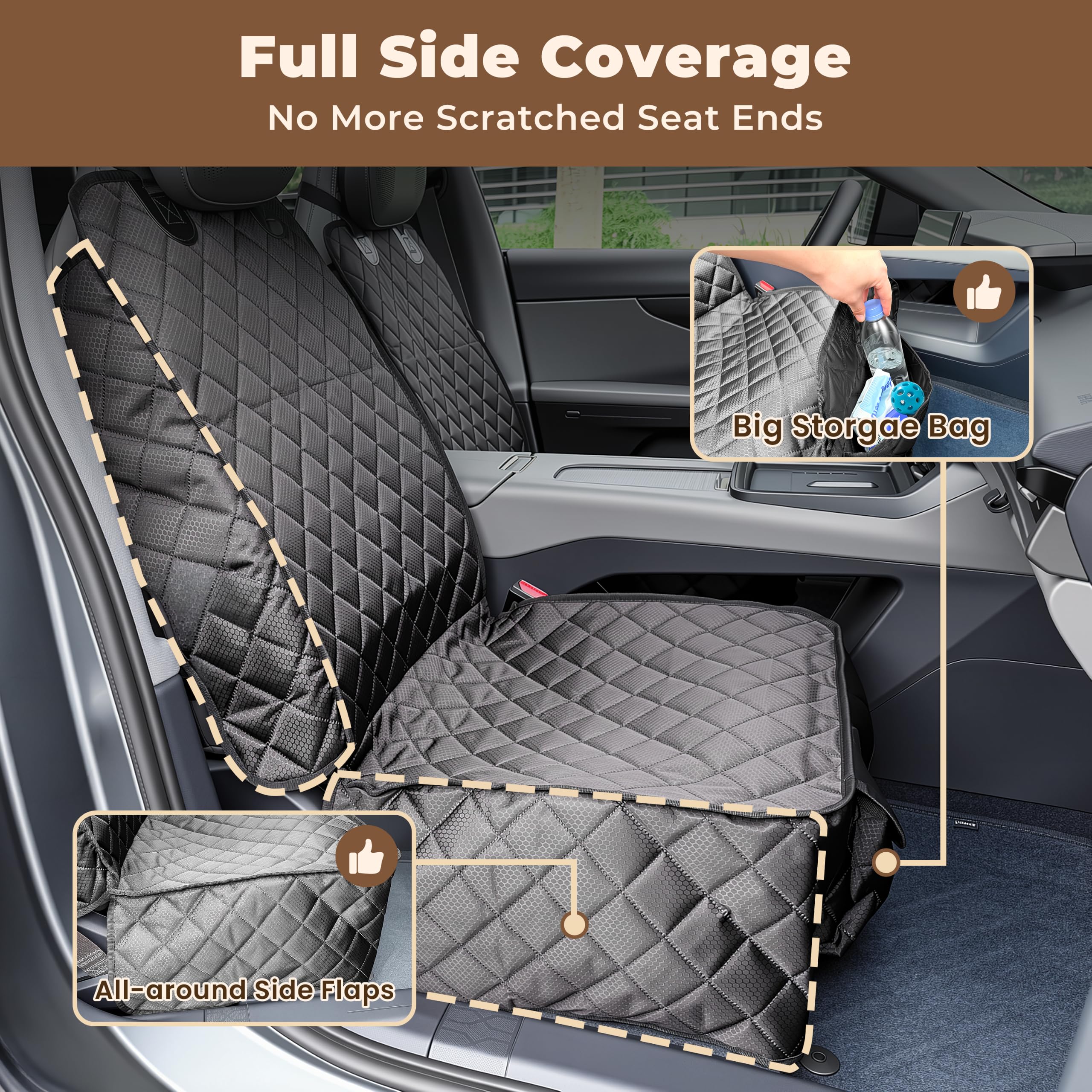 2 Pack Dog Car Seat Cover For Front Seat, Waterproof Car Seat Protector 900D Tear-resistant Front Seat Cover For Dogs, Full Side Flaps, Non-slip, Universal Fit For Cars Trucks SUVs, Easy To Clean photo 6