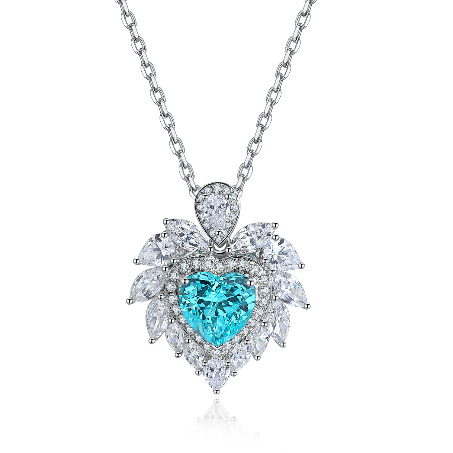 S925 Silver 4.3g Heart Lab-Created Gemstone Necklace, 7mm 5 Colors, 40&5cm photo 4