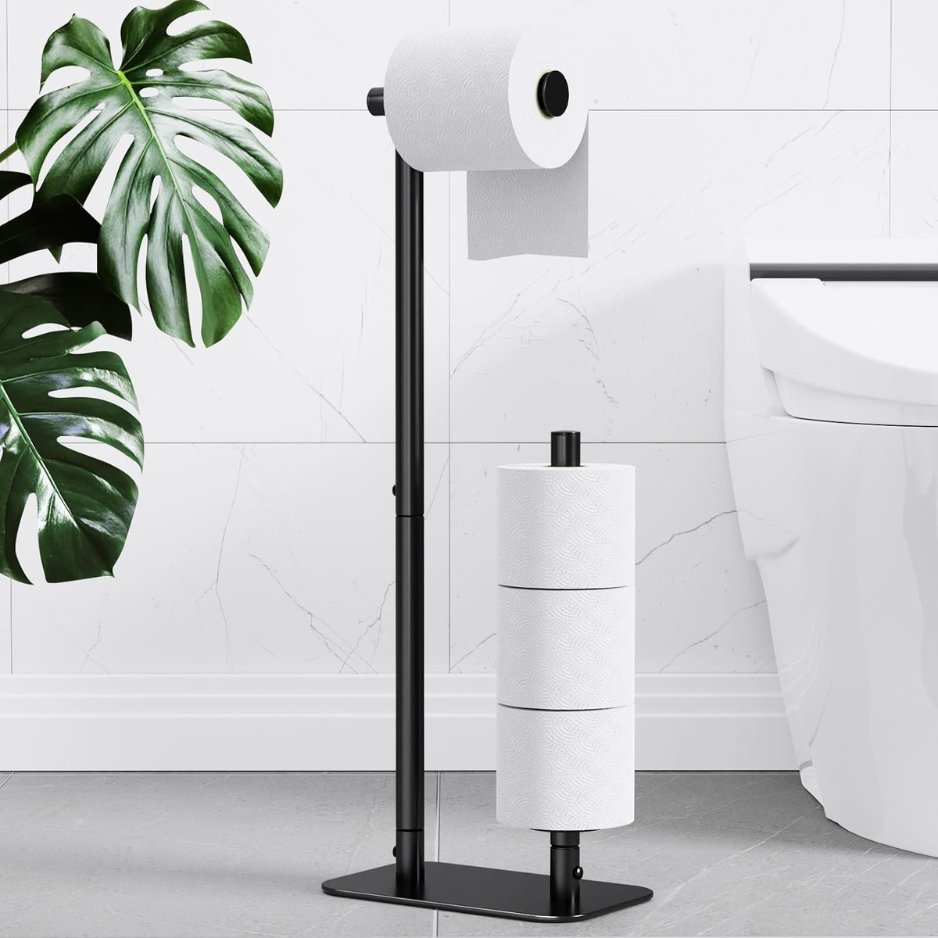 Kitsure Toilet Paper Holder Stand, Bathroom Storage, Medium, Black photo 1