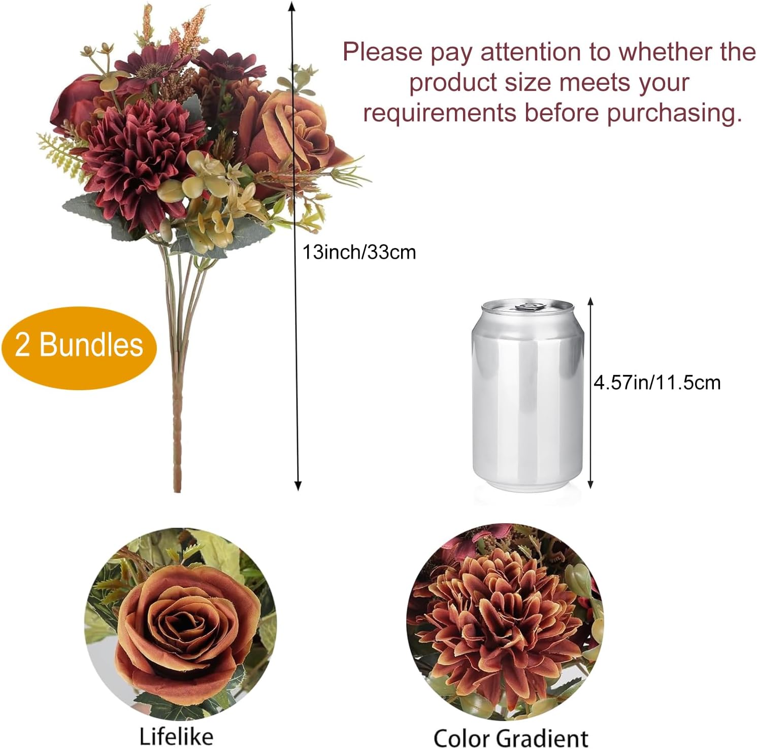 Artificial Fall Flowers 2 Units, Orange And Red Silk Faux Flowers For Autumn Home Decor, Vase Arrangements And Table Display photo 3