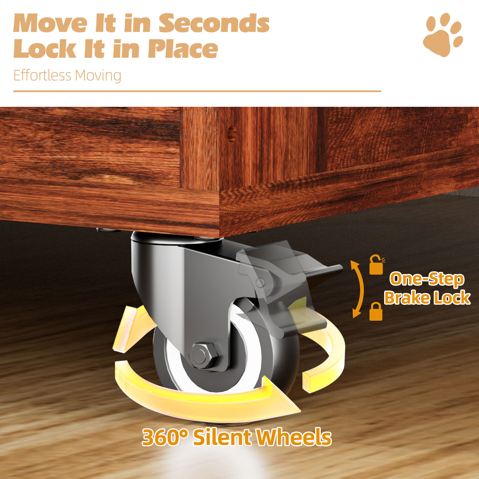 32in  Dog Crate Furniture, Double Door Wooden Indoor Dog Kennel Furniture, Decorative Pet Cage End Table With Wheels For Medium And Small Breed Dogs, Size M, Greige photo 5