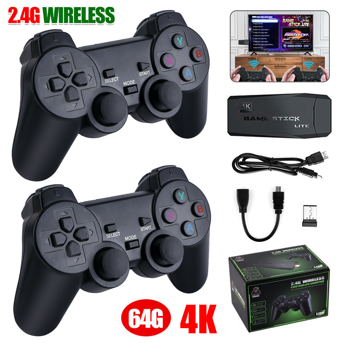 Wireless H  DMI 4K TV Game Stick Console 20000  Built-in Games &2 Wireless Gamepad photo 2