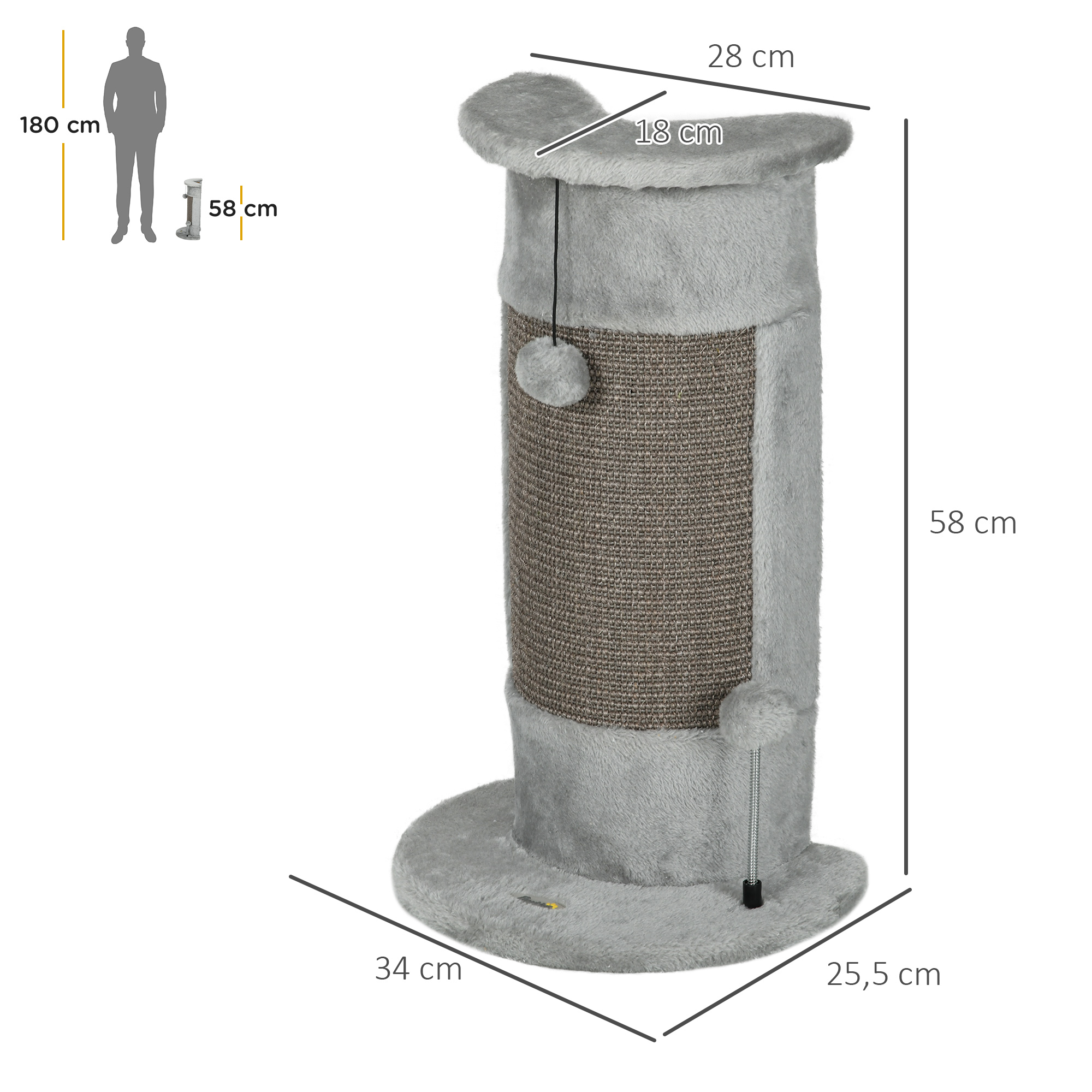 58cm Cat Scratching Post, With Covered Plush, Play Balls, For Corner Walls - Grey photo 8