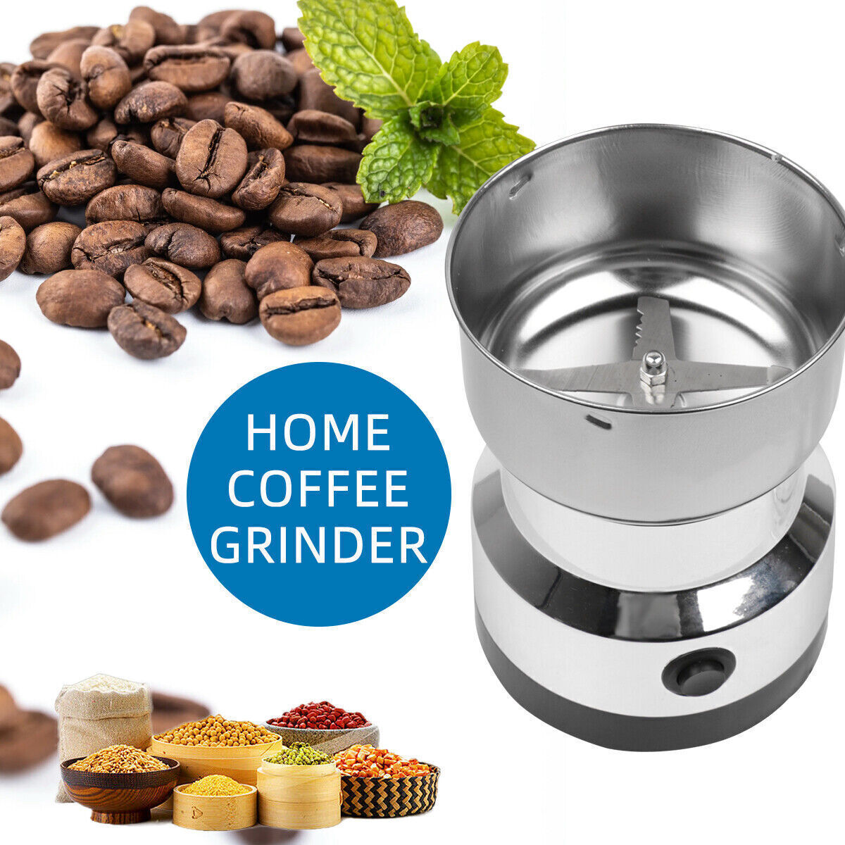 Electric Coffee Grinder With Stainless Steel Blades, 10s Fast Grinding Transparent Lid, Compact Button Operated For Coffee Beans Grains Spices photo 4