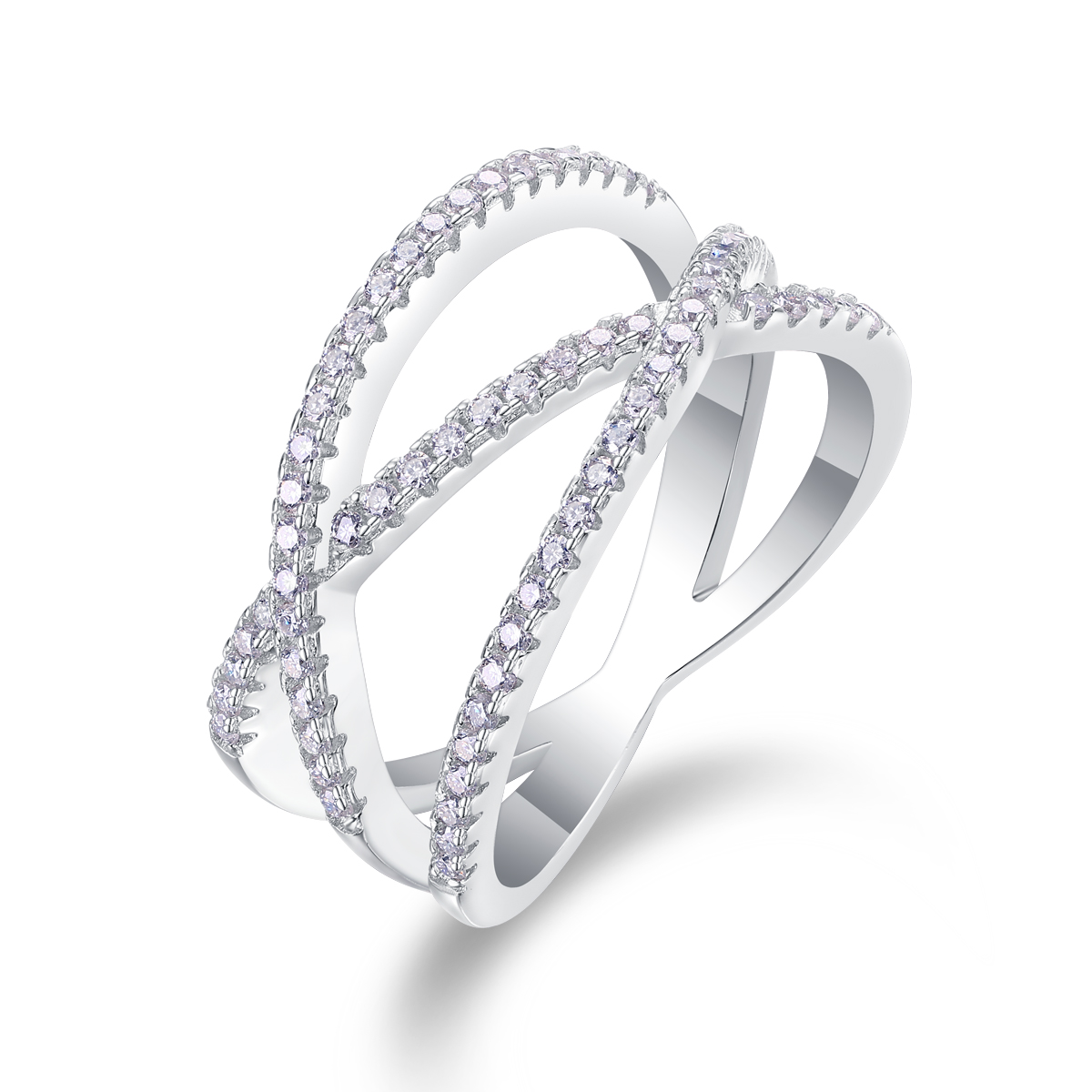 S925 Silver 4.2g Platinum Plated Moissanite Ring, 80pcs 1.0mm D VVS1 Criss Cross Band, GRA Certified US 5-9 photo 1