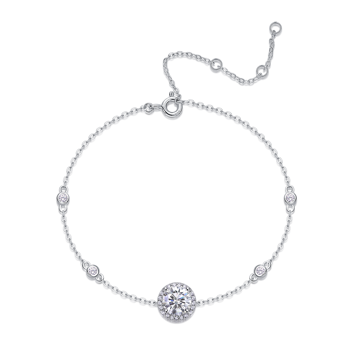 S925 Silver 1.5g Moissanite Bracelet, 1ct Halo D VVS1, 16&5cm Adjustable, GRA Certified photo 1