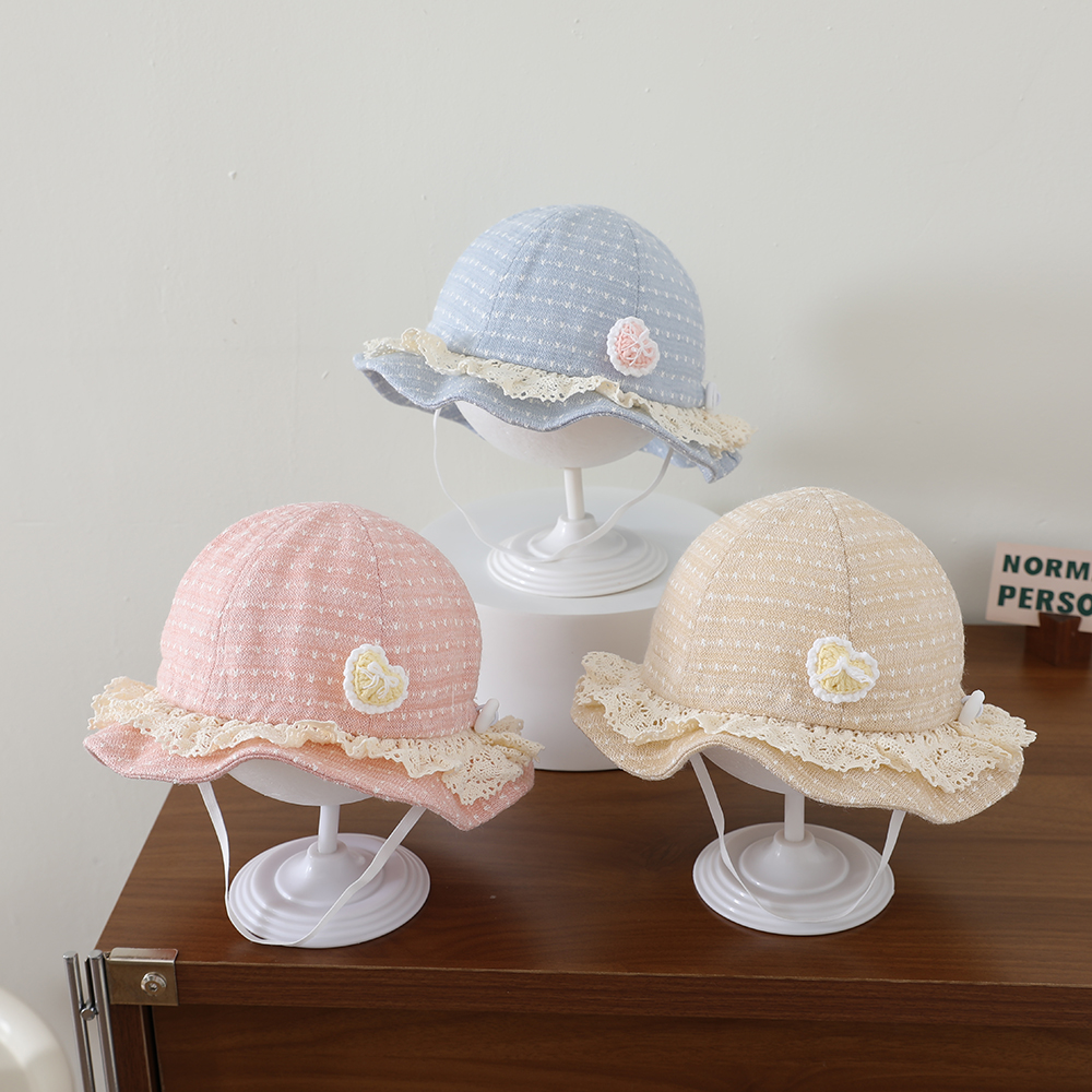 Knitted Jacquard Heart-shaped Crochet Fishing Hat With Lace Trim And Soft Brimmed Hat For Children, Sun Protection Cap photo 1