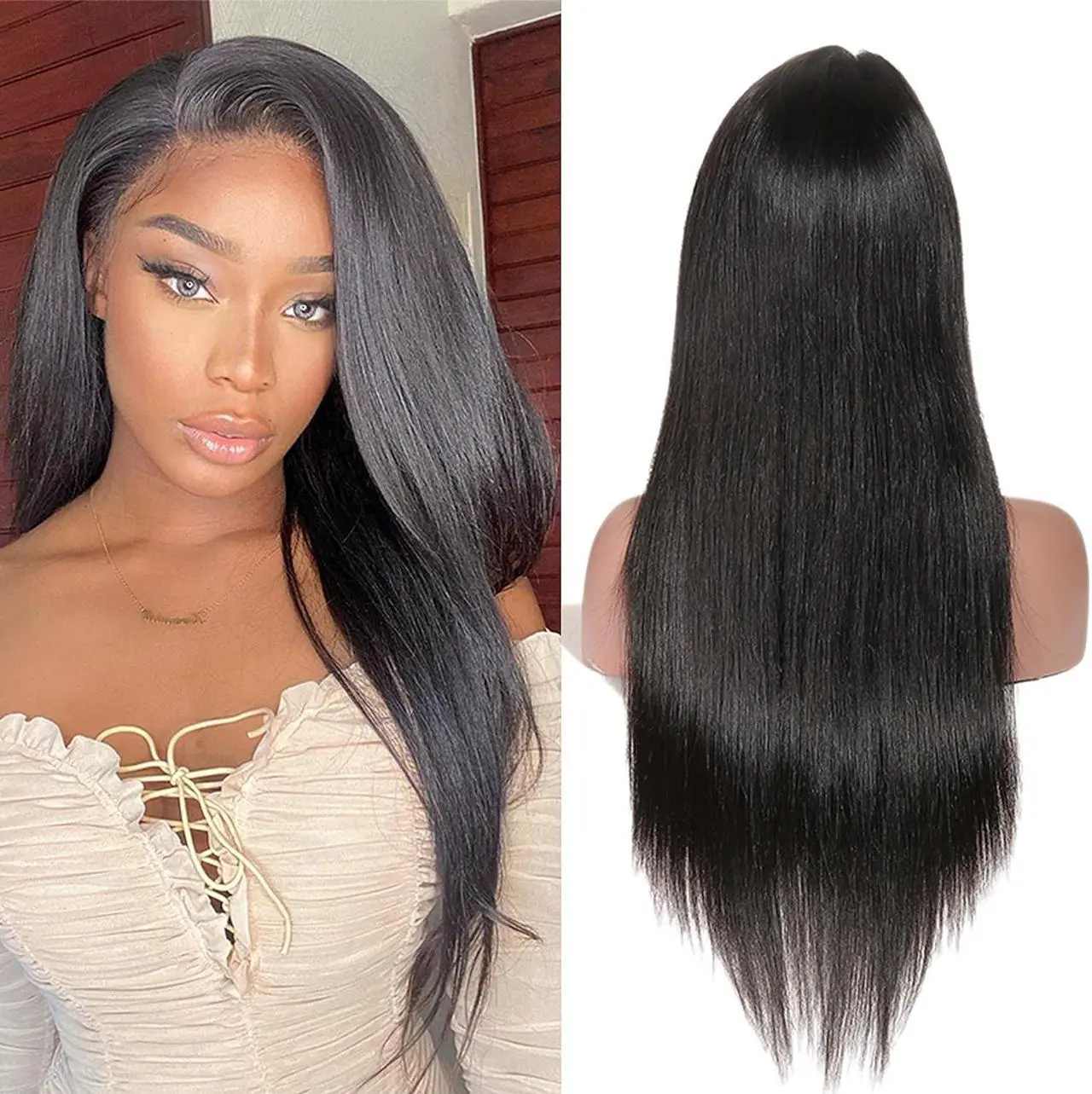 4x4 Pre-cut Lace Straight Human Hair Wig, Natural Color, Density photo 2