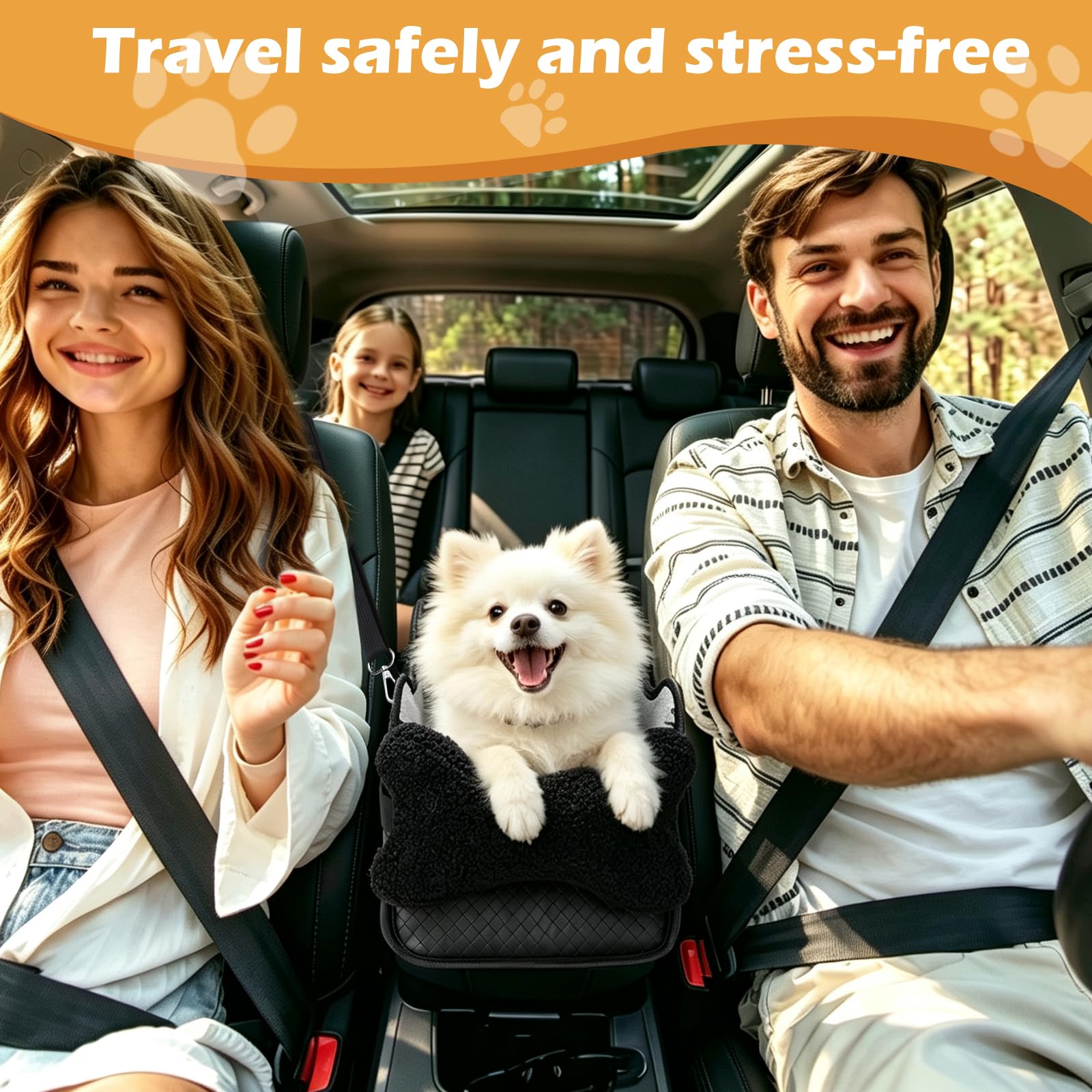 Center Console Dog Car Seat For Small Dogs, Dog Booster Seat To 15lbs Portable Puppy Car Seat With Adjustable Straps, Storage Pocket, Anti-Collapse, Washable Reversible Seat Cushion Black photo 5